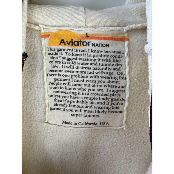 Aviator Nation Smiley Face Full Zip Hoodie Jacket Cream Long Sleeve Size Large - Picture 8 of 15